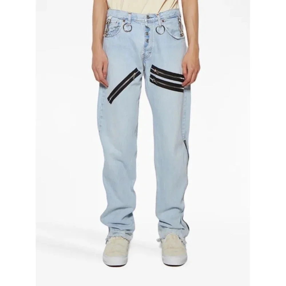 MNML M510 O Ring Denim Light Blue‎ Zipper Flare Jeans Mens 38 NWT